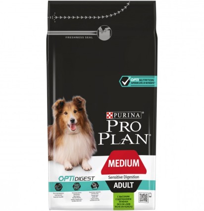 Pro Plan OptiDigest Medium Adult сухой корм для взрослых собак средних пород с чувствительным пищеварением с ягненком и рисом 14 кг. 